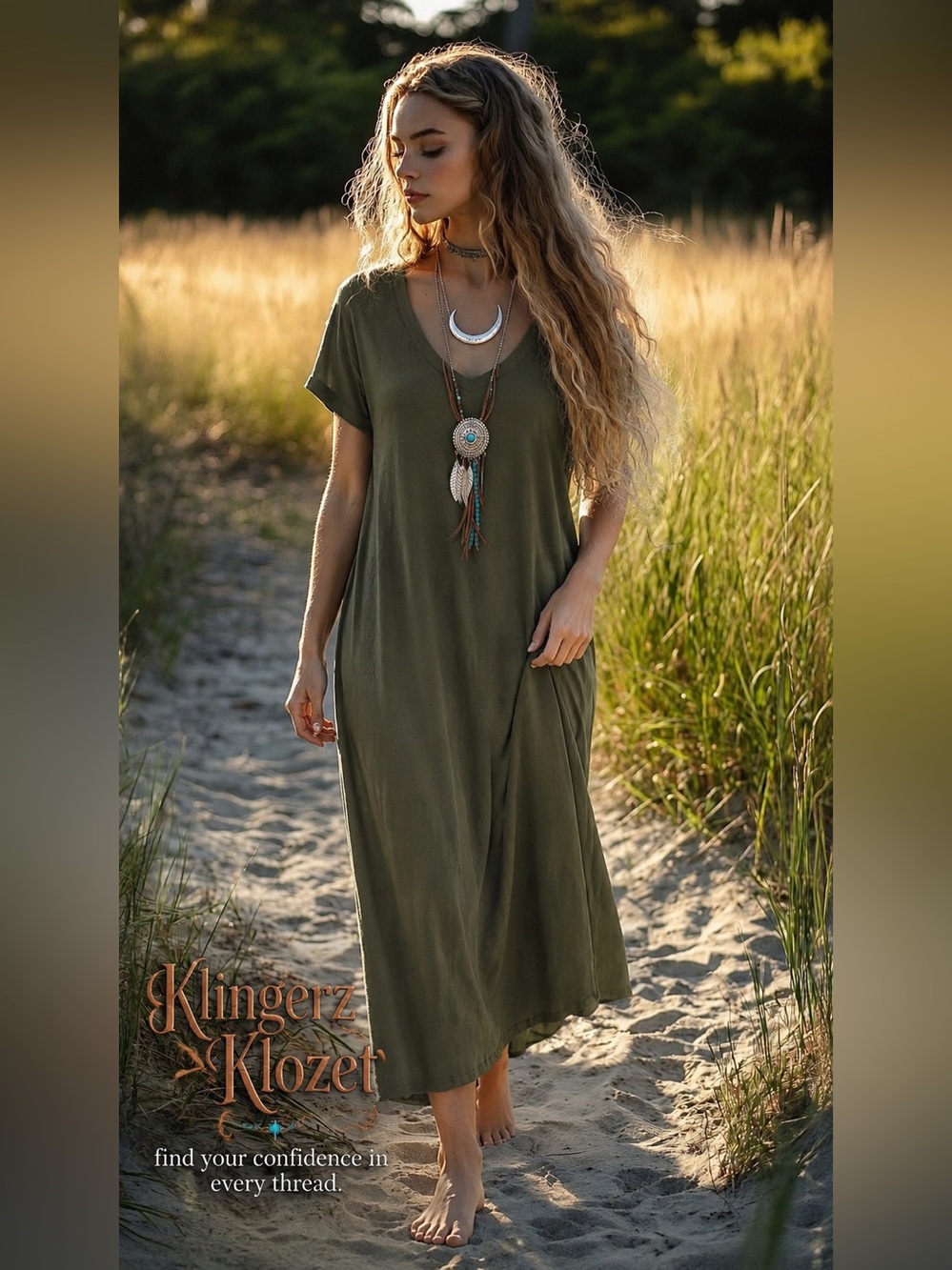 Olive Green Maxi t shirt  Dress